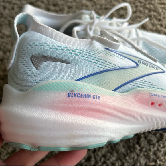 Brooks Glycerin GTS 22 Womens 8.5 B Running Shoes White/LimpetShell/Blue Sneaker - Picture 3 of 16